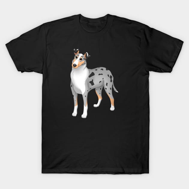 White, Blue Merle & Tan Smooth Collie Dog T-Shirt by millersye